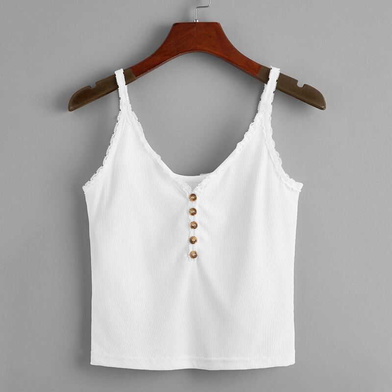 

Lace Trim Button Cami, White