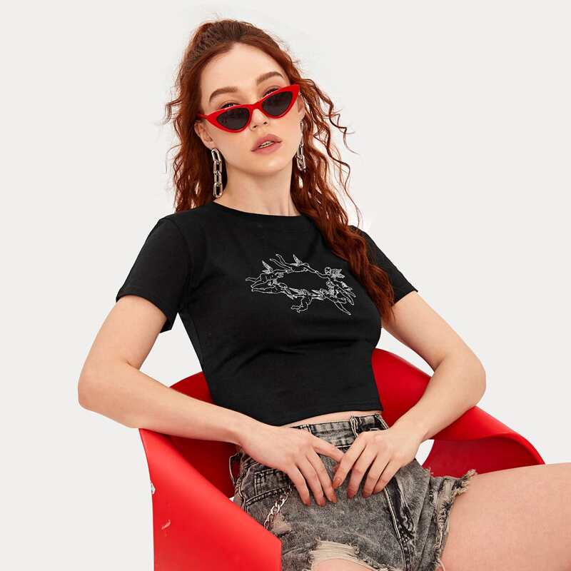 

Angel Graphic Crop Tee, Black