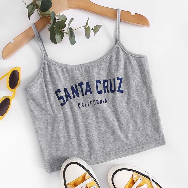

Letter Graphic Crop Cami, Grey
