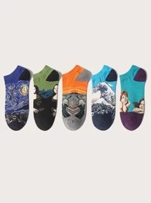 5pairs Painting Pattern Socks - Multicolor - View 1