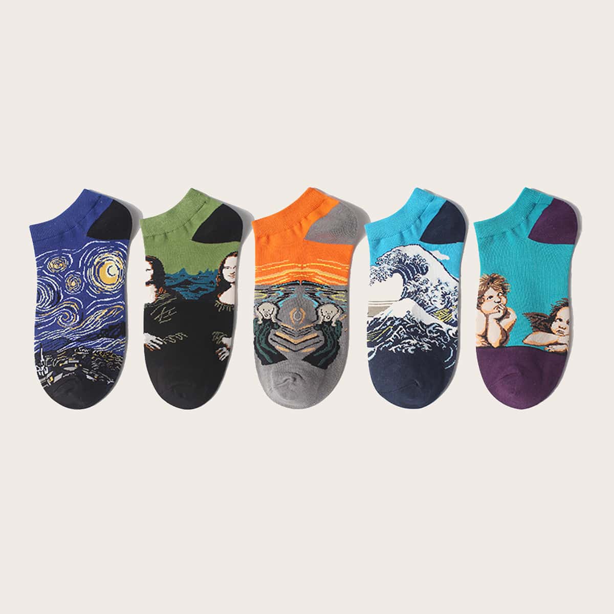 

5pairs Painting Pattern Socks, Multicolor