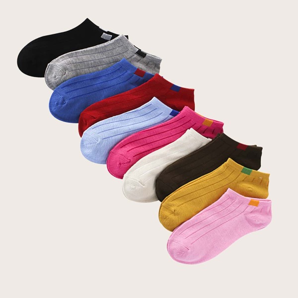 

10pairs Solid Striped Socks, Multicolor