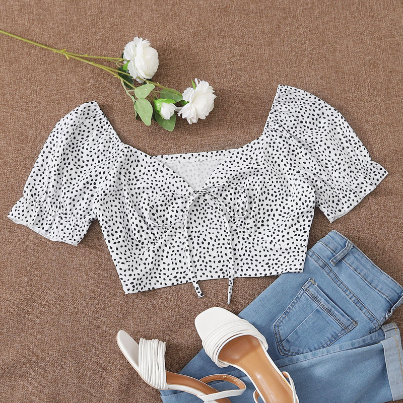 Allover Print Crop Top, Black and white