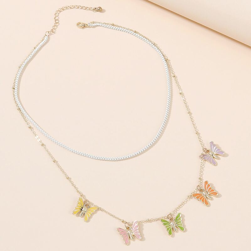 

Butterfly Charm Layered Necklace, Gold