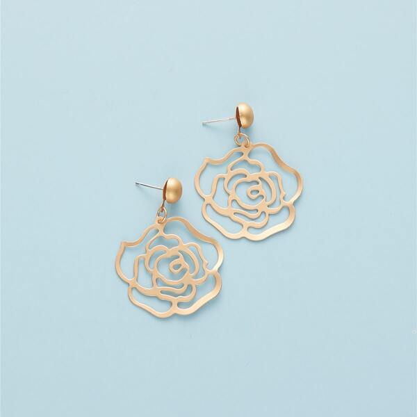 

Hollow Out Rose Drop Earrings, Gold