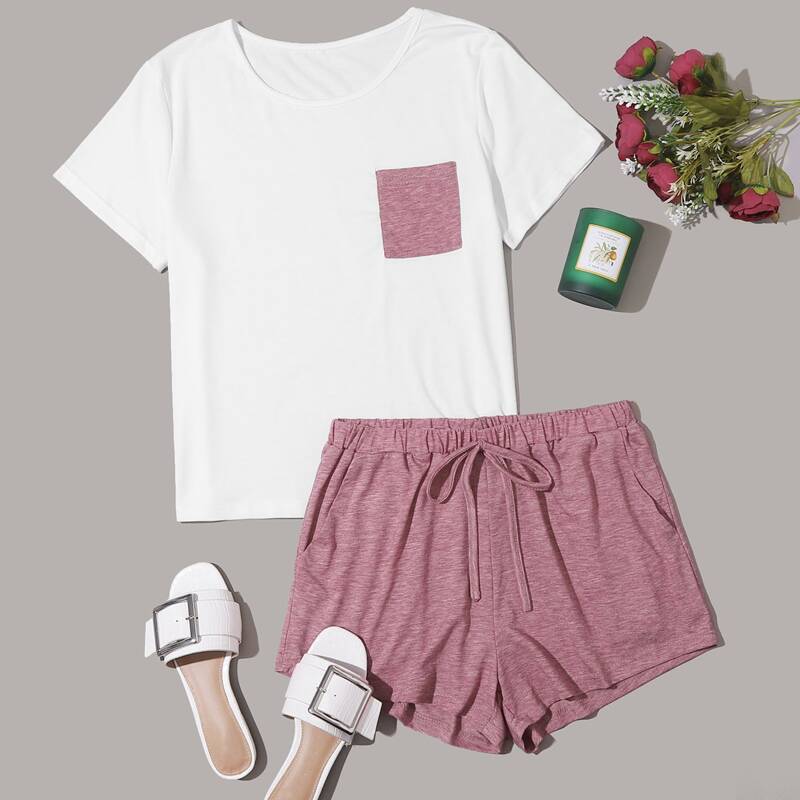 

Pocket Patched Tee & Shorts PJ Set, Multicolor