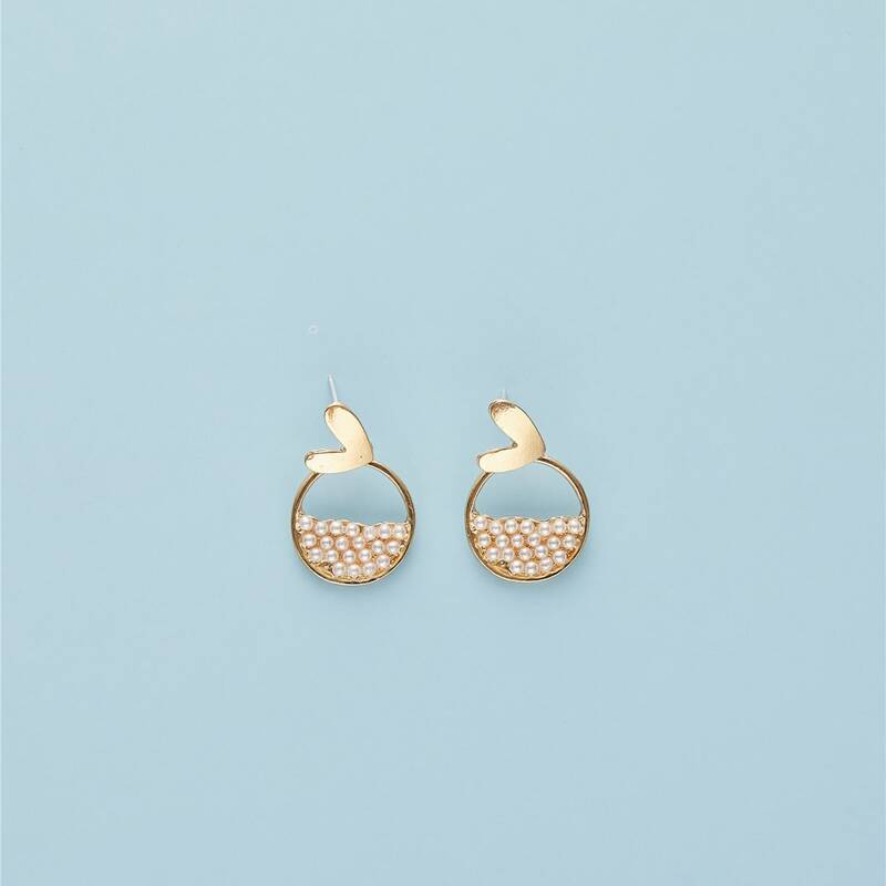 

Faux Pearl Stud Earrings, Gold