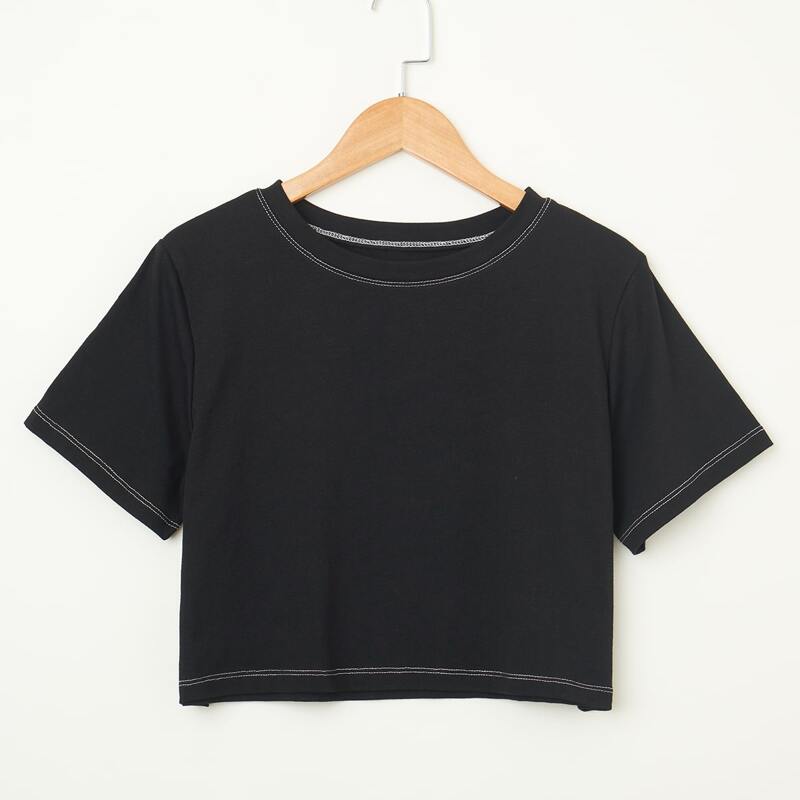 

Stitching Crop Tee, Black
