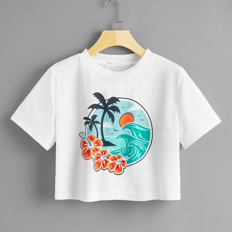 

Wave Graphic Crop Tee, White
