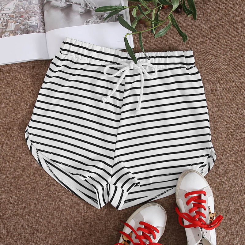 

Striped Drawstring Shorts, Black and white