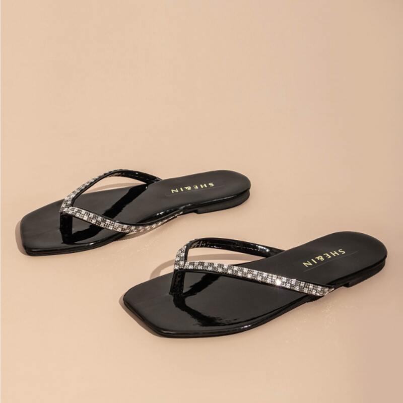 

Rhinestone Decor Flip Flops, Black