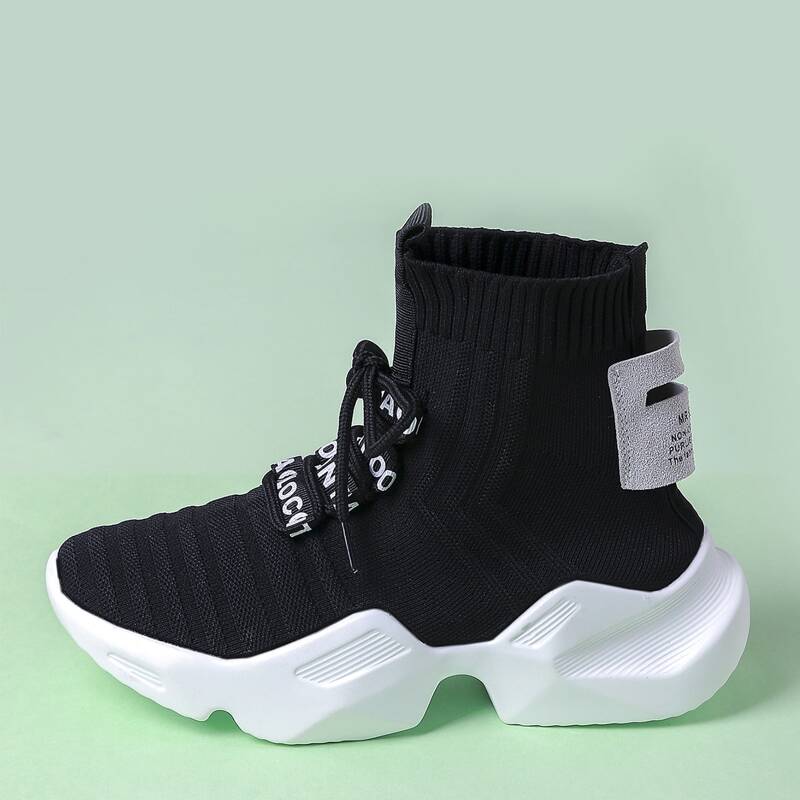 

Lace-up Front High Top Knit Sneakers, Black