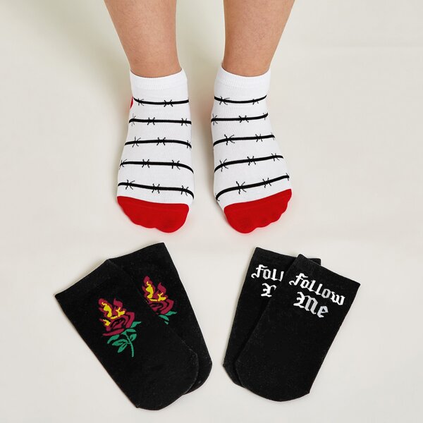 

3pairs Letter Graphic Socks, Multicolor