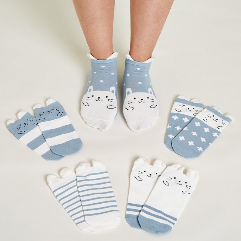 

5pairs Cartoon Graphic Socks, Blue