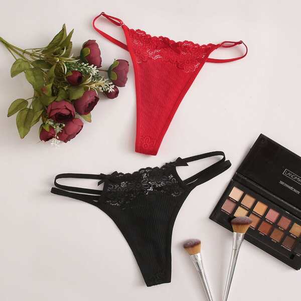 

2pack Floral Lace Thong Panty Set, Multicolor