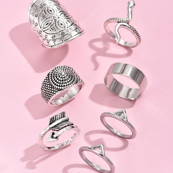 

7pcs Snake Design Ring, Silver