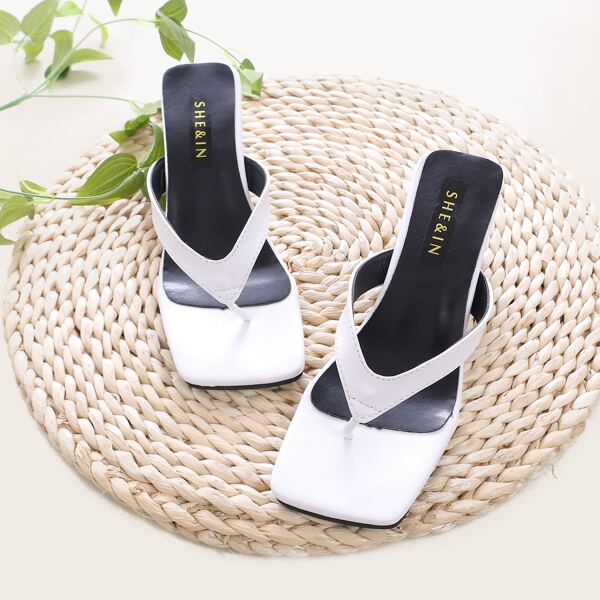 

Toe Post Heeled Mules, White
