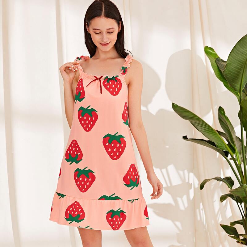 

Ruffle Strawberry Cami Nightdress With Eye Cover, Pink