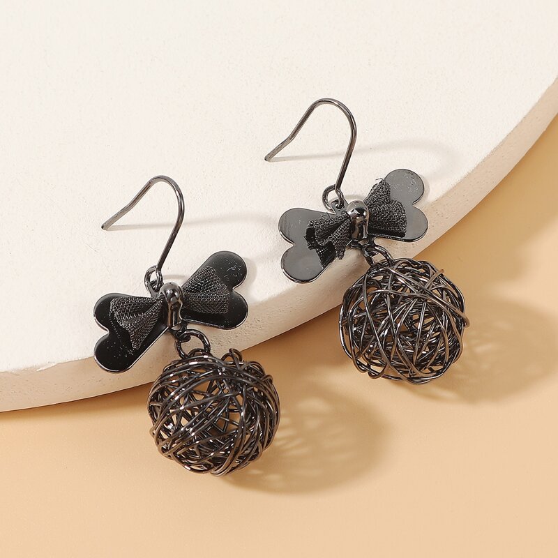 

Hollow Out Ball Charm Drop Earrings, Black