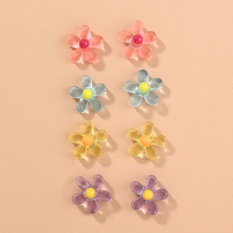 

4pairs Flower Stud Earrings, Multicolor