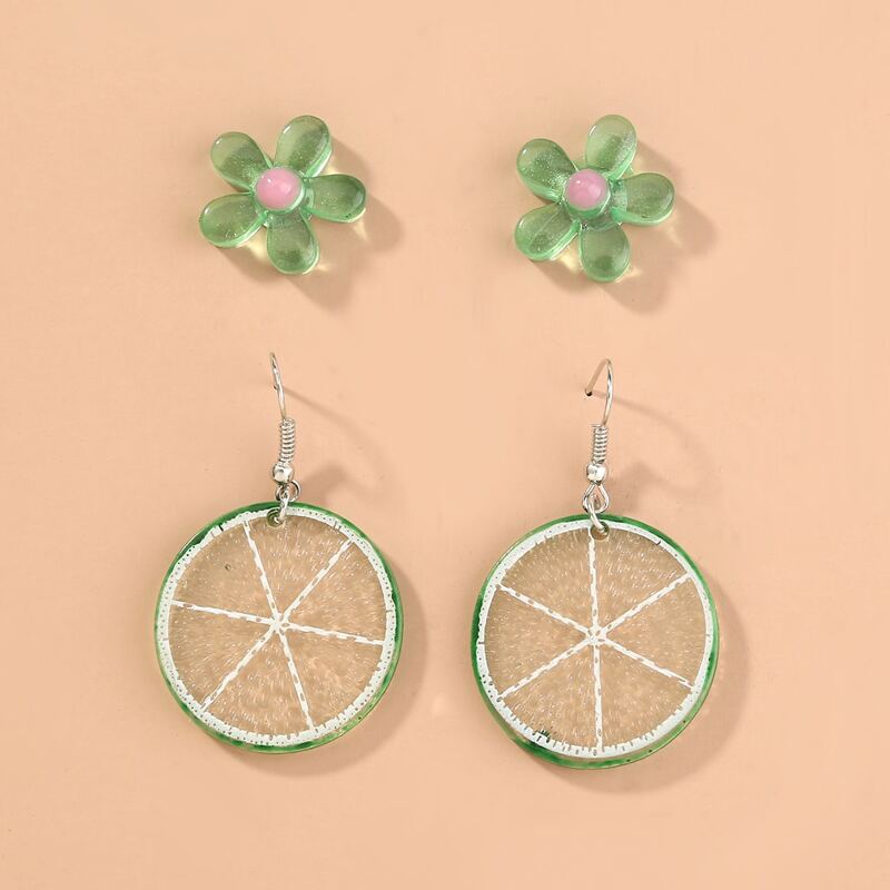 

2pairs Lemon Drop Earrings, Green