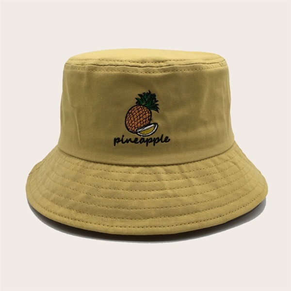 

Pineapple Embroidered Bucket Hat, Yellow