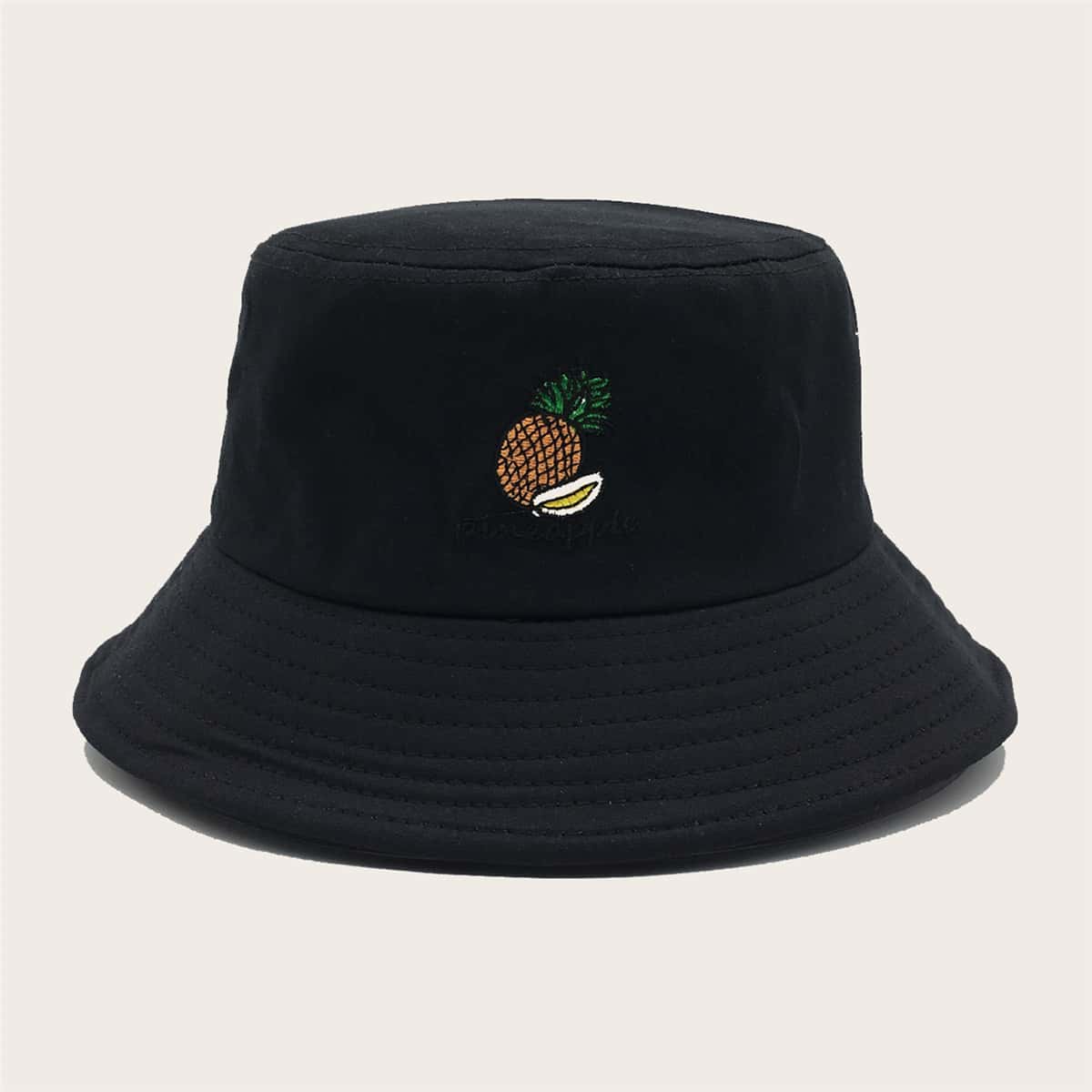 

Pineapple Embroidered Bucket Hat, Black