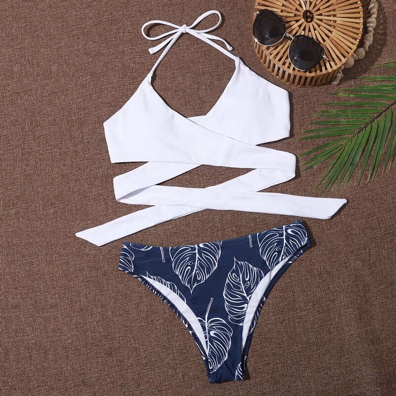 

Random Tropical Wrap Bikini Swimsuit, Multicolor
