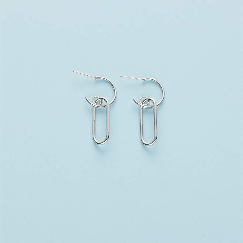 Geo Drop Earrings, Silver