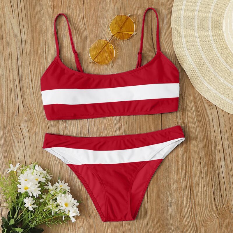 

Block Striped Bikini Swimsuit, Red