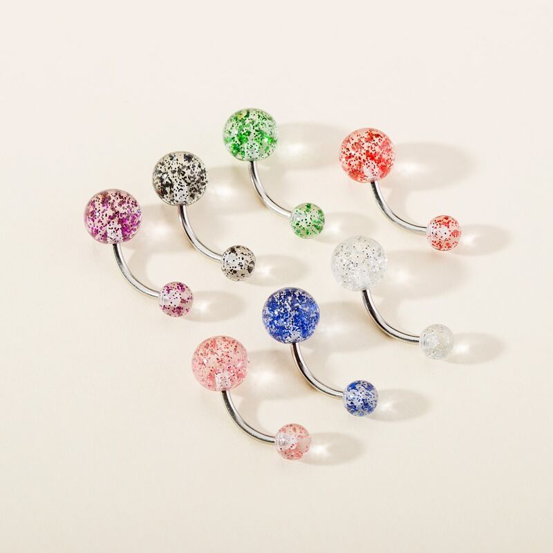 

Glitter Belly Button Ring Set - 7pcs, Silver
