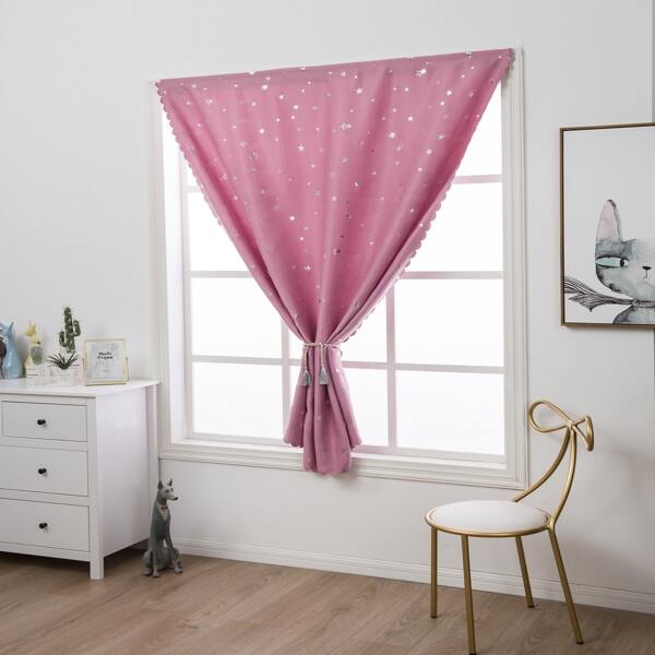 

1pc Star Print Curtain, Pink