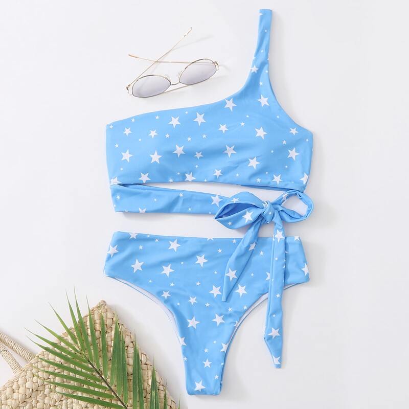 

Star One Shoulder Bikini Swimsuit, Blue