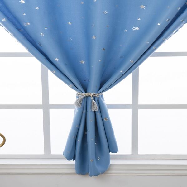 

1pc Star Print Curtain, Blue