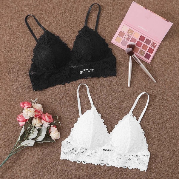 

2pack Floral Lace Bra Set, Black and white