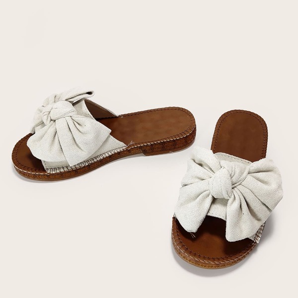 

Open Toe Bow Decor Sliders, Beige