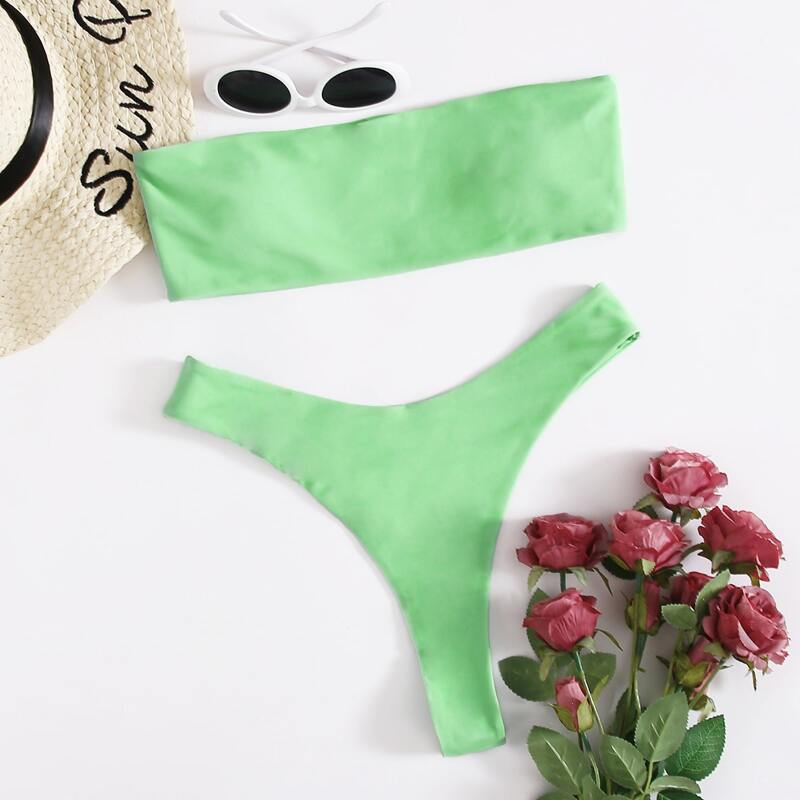 

Bandeau High Leg Bikini Swimsuit, Mint green