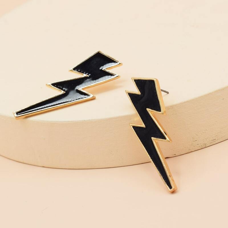 

Lightning Shaped Stud Earrings, Black