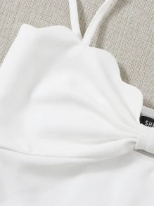 Soleia Top de tirantes corto ribete en abanico con fruncido delantero - Blanco - Ver 5