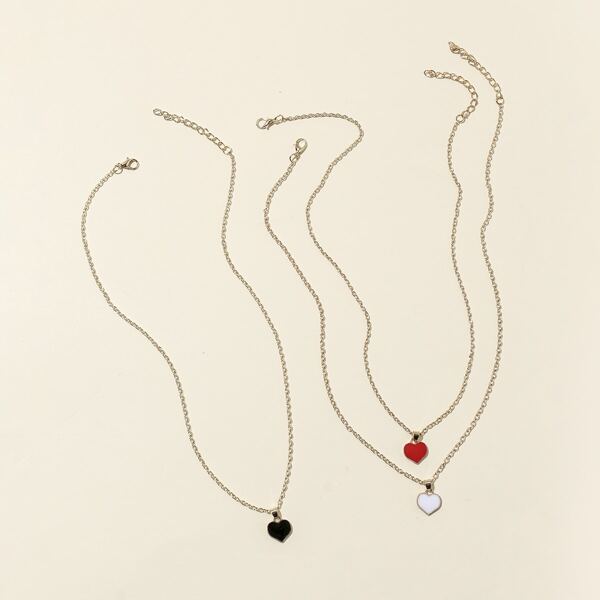 

3pcs Girls Heart Charm Necklace, Multicolor