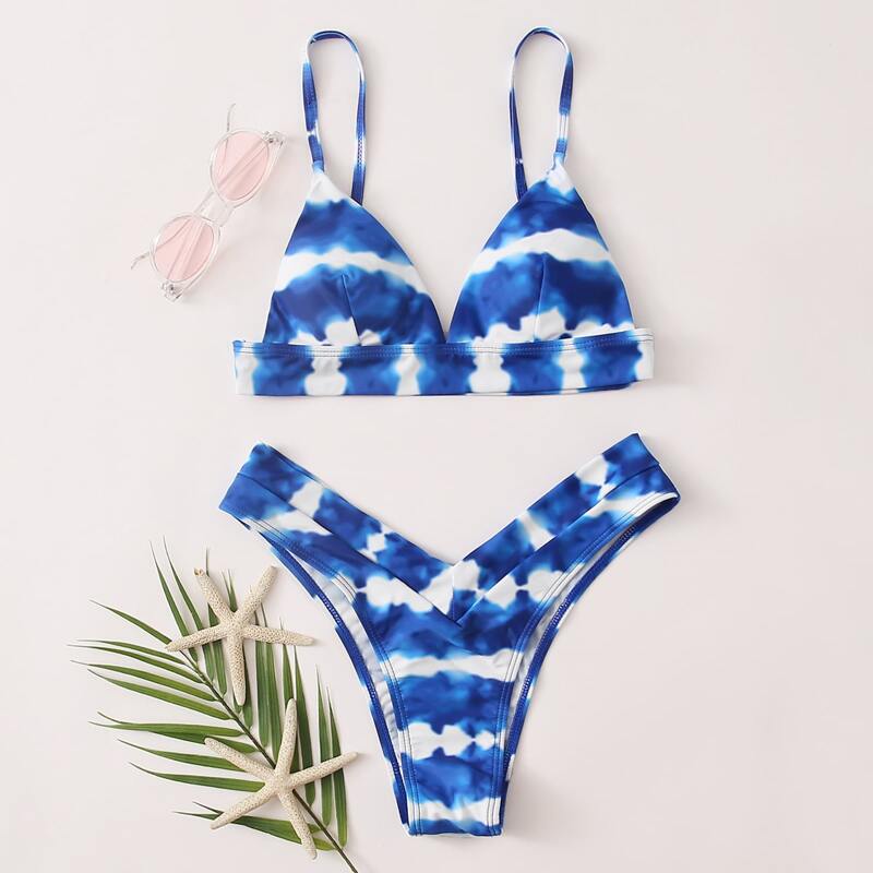 

Tie Dye High Leg Bikini Swimsuit, Multicolor