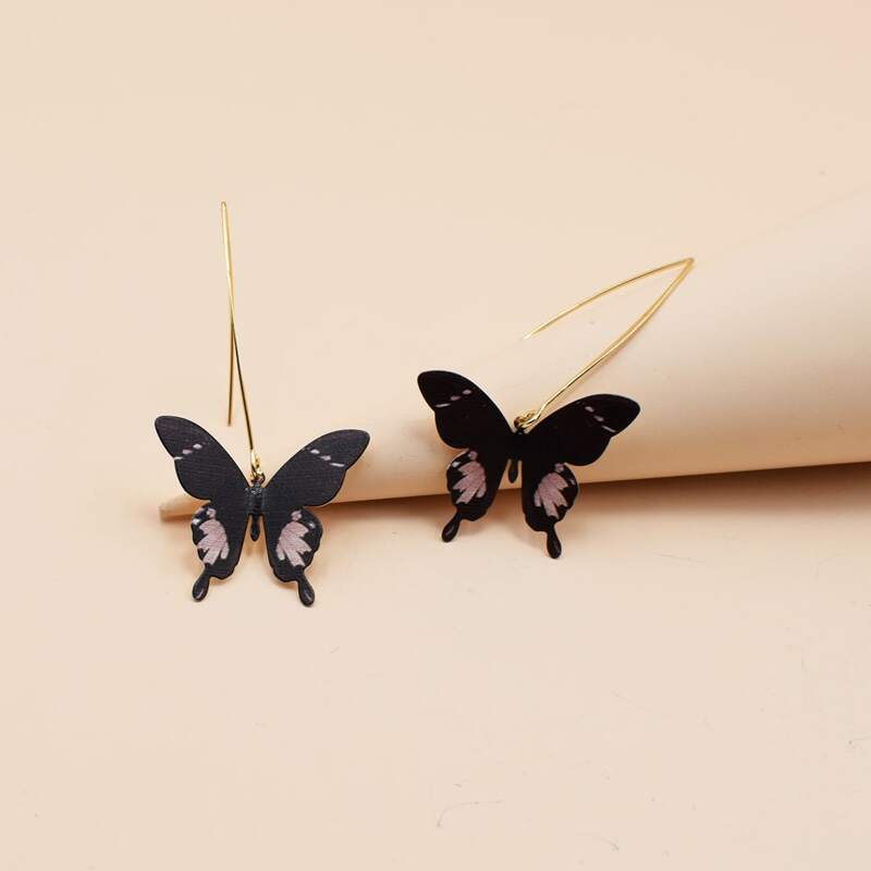 

Butterfly Charm Drop Earrings, Black