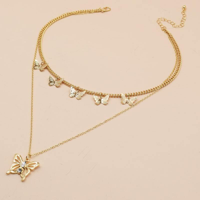 

Butterfly Charm Layered Necklace, Gold