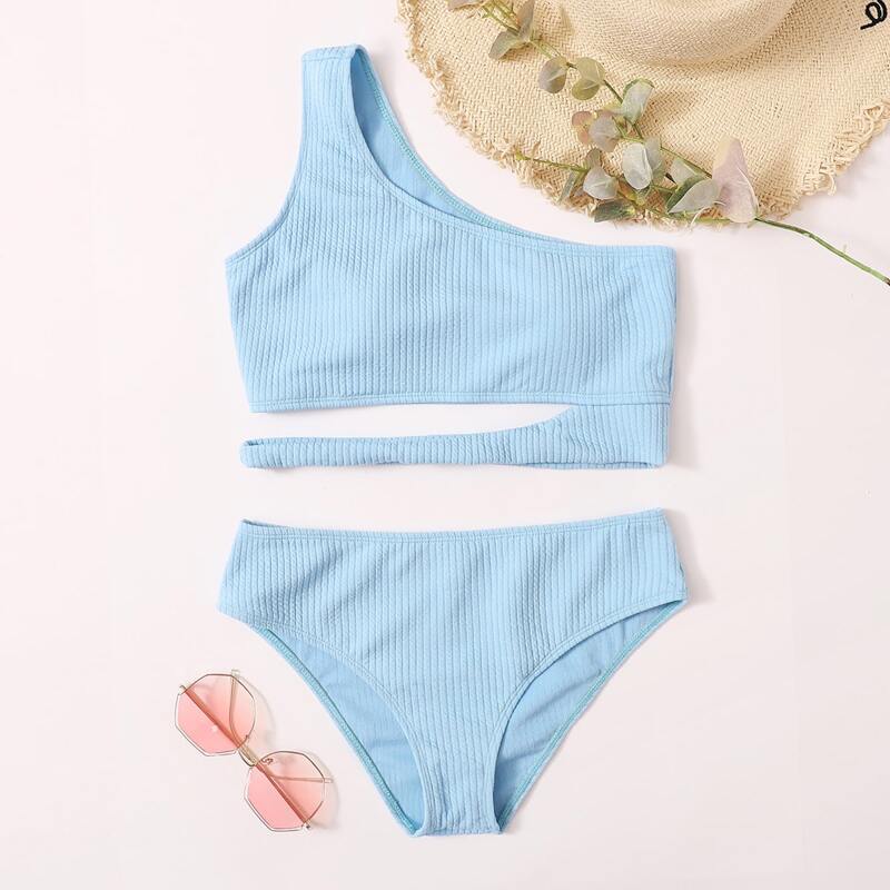 

One Shoulder Bikini Swimsuit, Baby blue