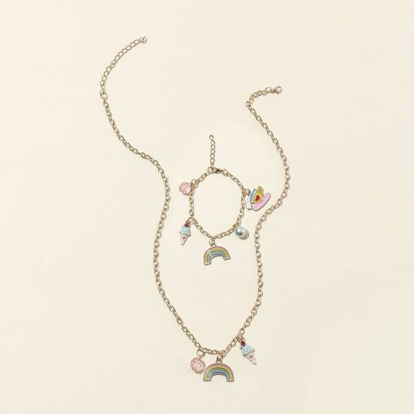 

2pcs Girls Rainbow Charm Jewelry Set, Multicolor