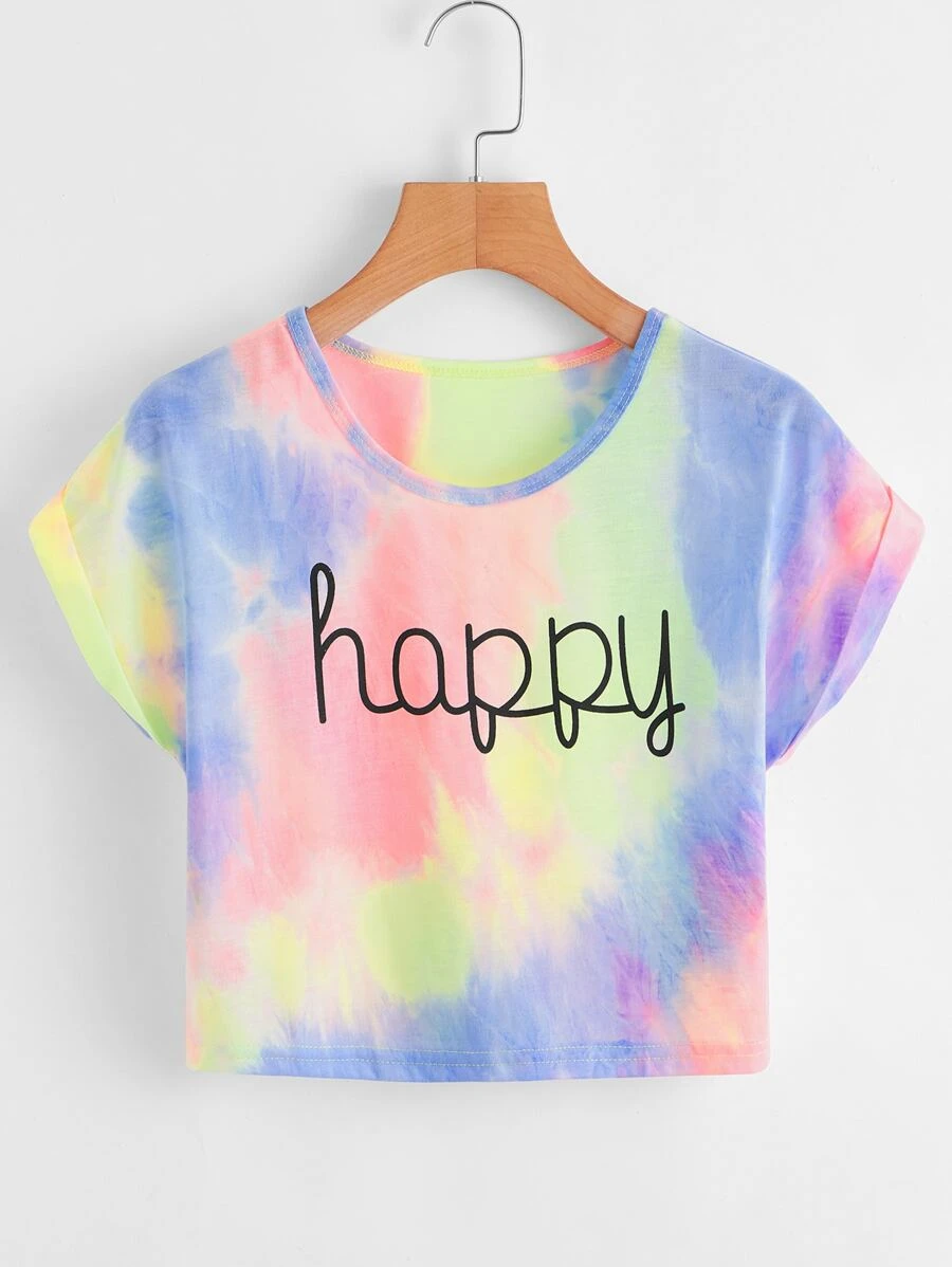 Mulvari Camiseta de doblez con estampado de acuarela y letras - Multicolor - Ver 1