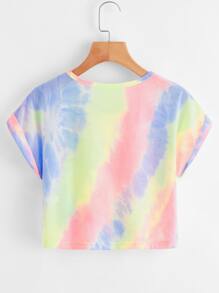 Mulvari Camiseta de doblez con estampado de acuarela y letras - Multicolor - Ver 2