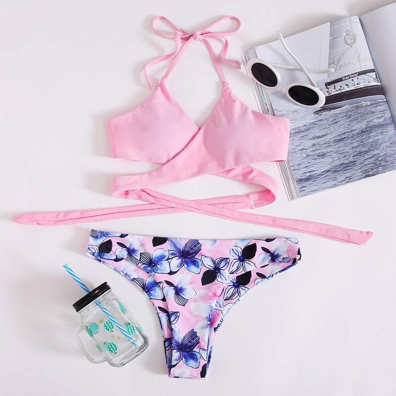 

Floral Wrap Bikini Swimsuit, Multicolor