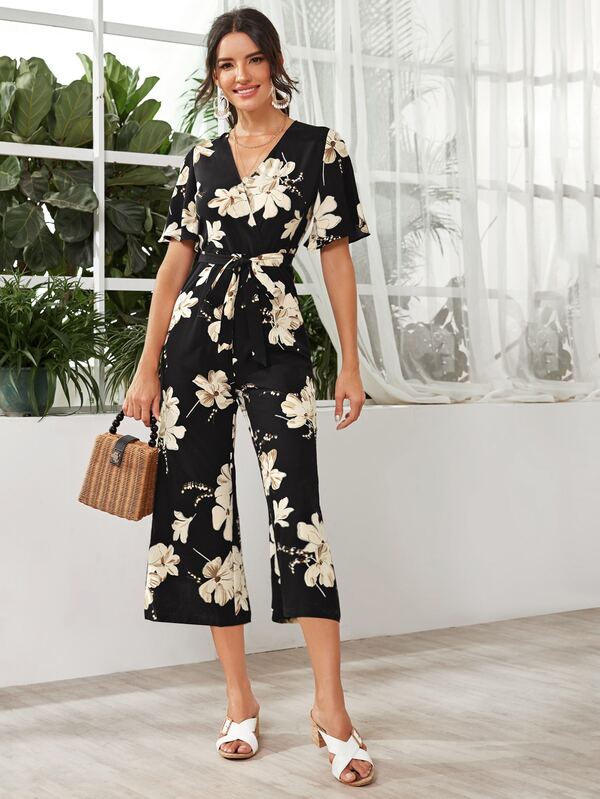 belted cropped jumpsuit