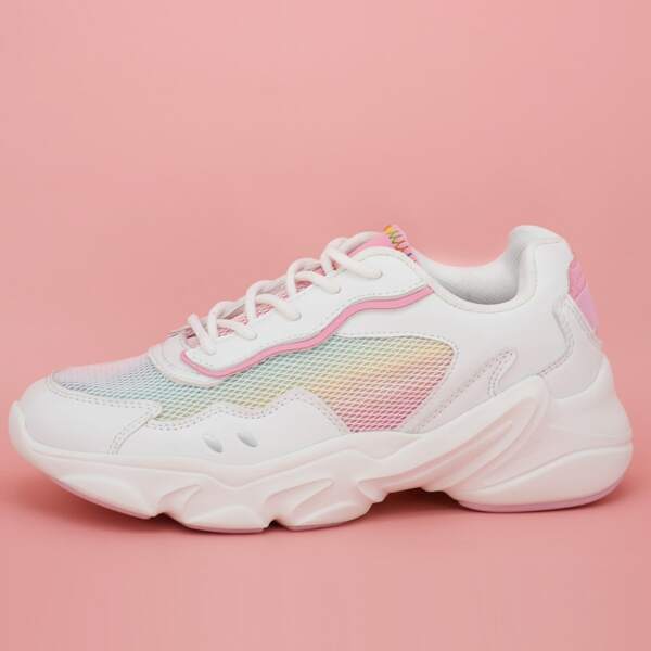

Gradient Mesh Lace-up Front Sneakers, White